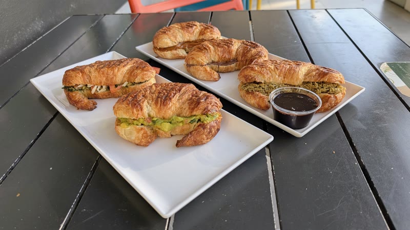 Croissant sandwich platter on the patio